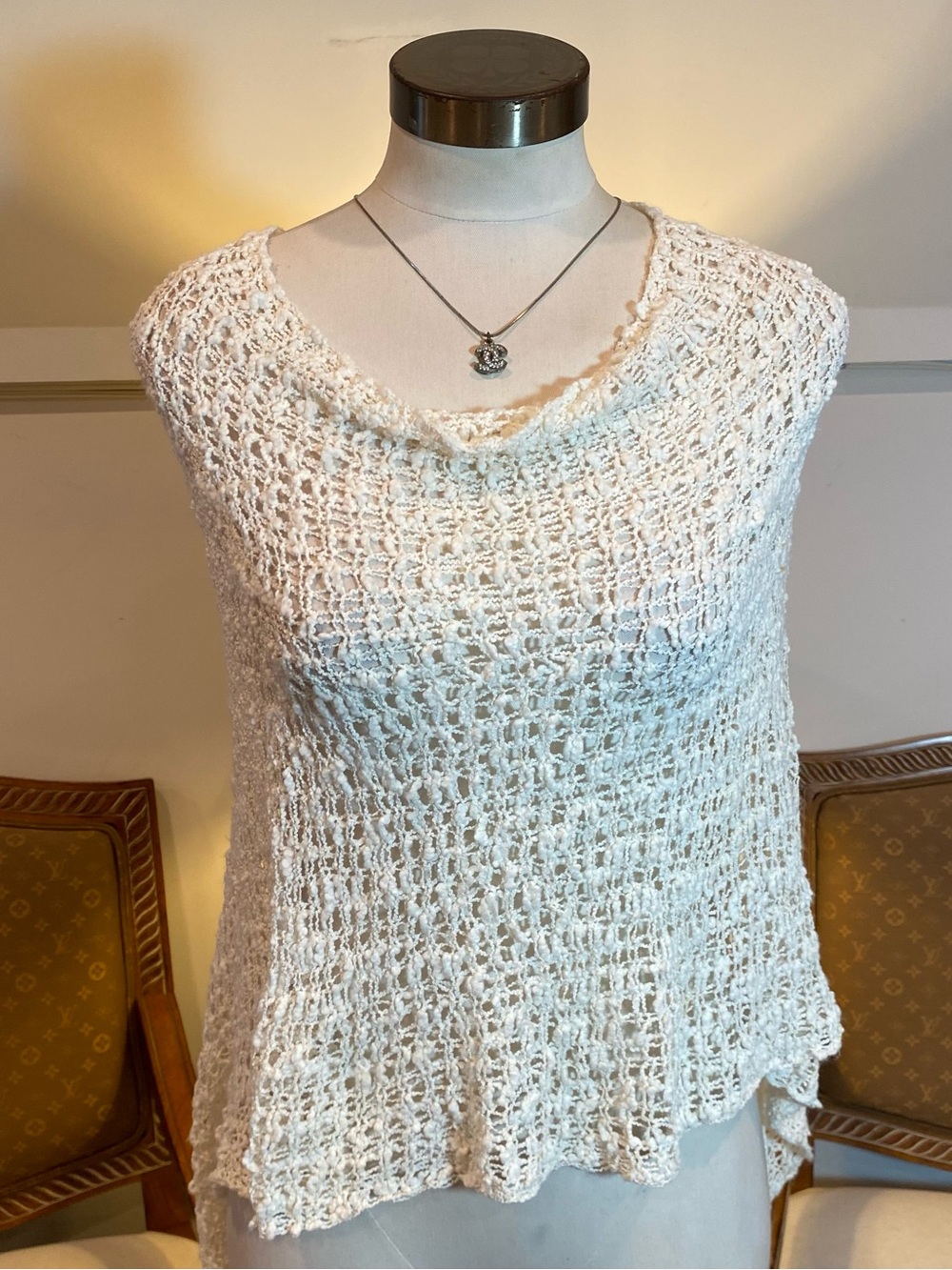 Cute Open-Knit Crochet Poncho Sweater in Cream Boho Fairy Lost River Clothing S